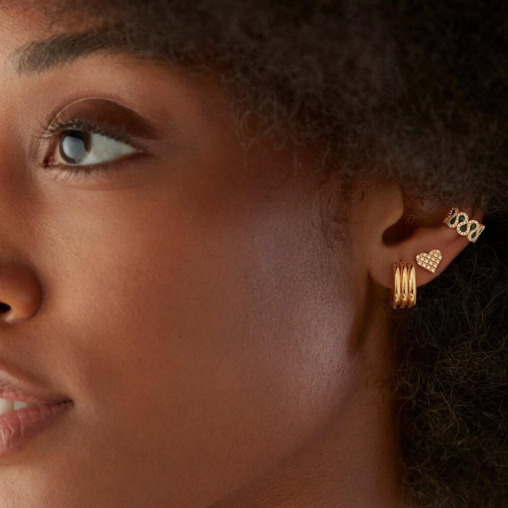 Gold Triple Hoop Women's Earrings - Picture 3 of 6